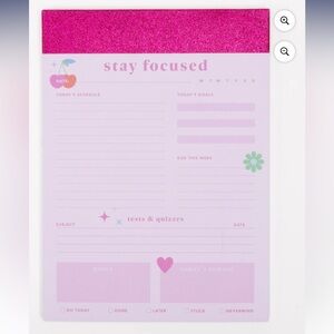 Pink Glitter Stay Focused Ecokind by U Style List Pad, 6.5" x 9", 60 Sheets